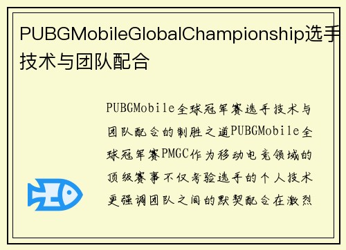 PUBGMobileGlobalChampionship选手技术与团队配合