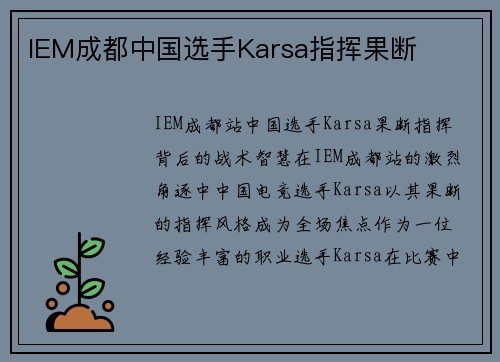 IEM成都中国选手Karsa指挥果断