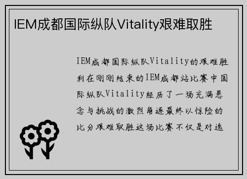 IEM成都国际纵队Vitality艰难取胜