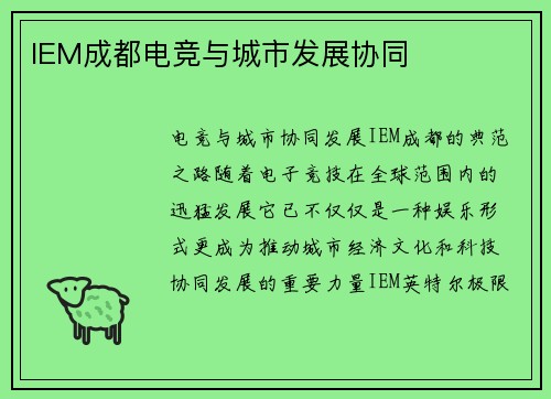 IEM成都电竞与城市发展协同